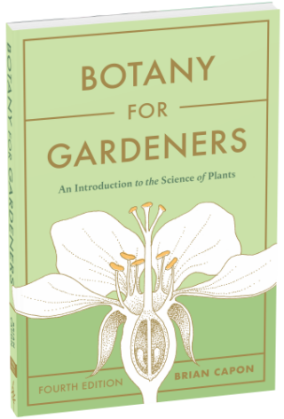 A green book cover featuring an illustration of a flower, titled 'Botany for Gardeners'