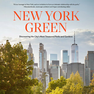 A book cover reading "New York Green" and depicting a sunny New York City skyline ringed with leafy green trees