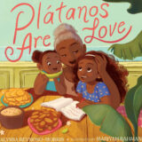 book cover featuring an animated mother and two daughters hugging at a table with food