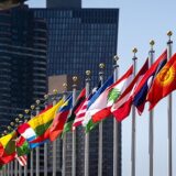 An image of the flags of the United Nations