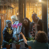 People learn about orchids in a conservatory setting