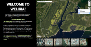 The homepage of the Welikia project, which includes an "About" section on the left and the map on the right.