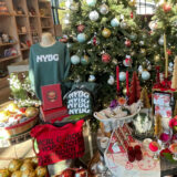 An arrangement of holiday-themed merchandise in a store