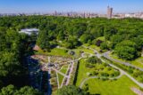 An aerial view of a geometrically designed rose garden