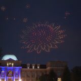 Drones depict sunflowers in the sky during Starry Nights