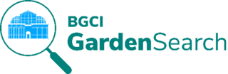 A logo for the BGCI Garden Search including a magnifying glass that is zooming into a glasshouse Conservatory.