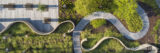 An aerial photo of winding paths in a garden