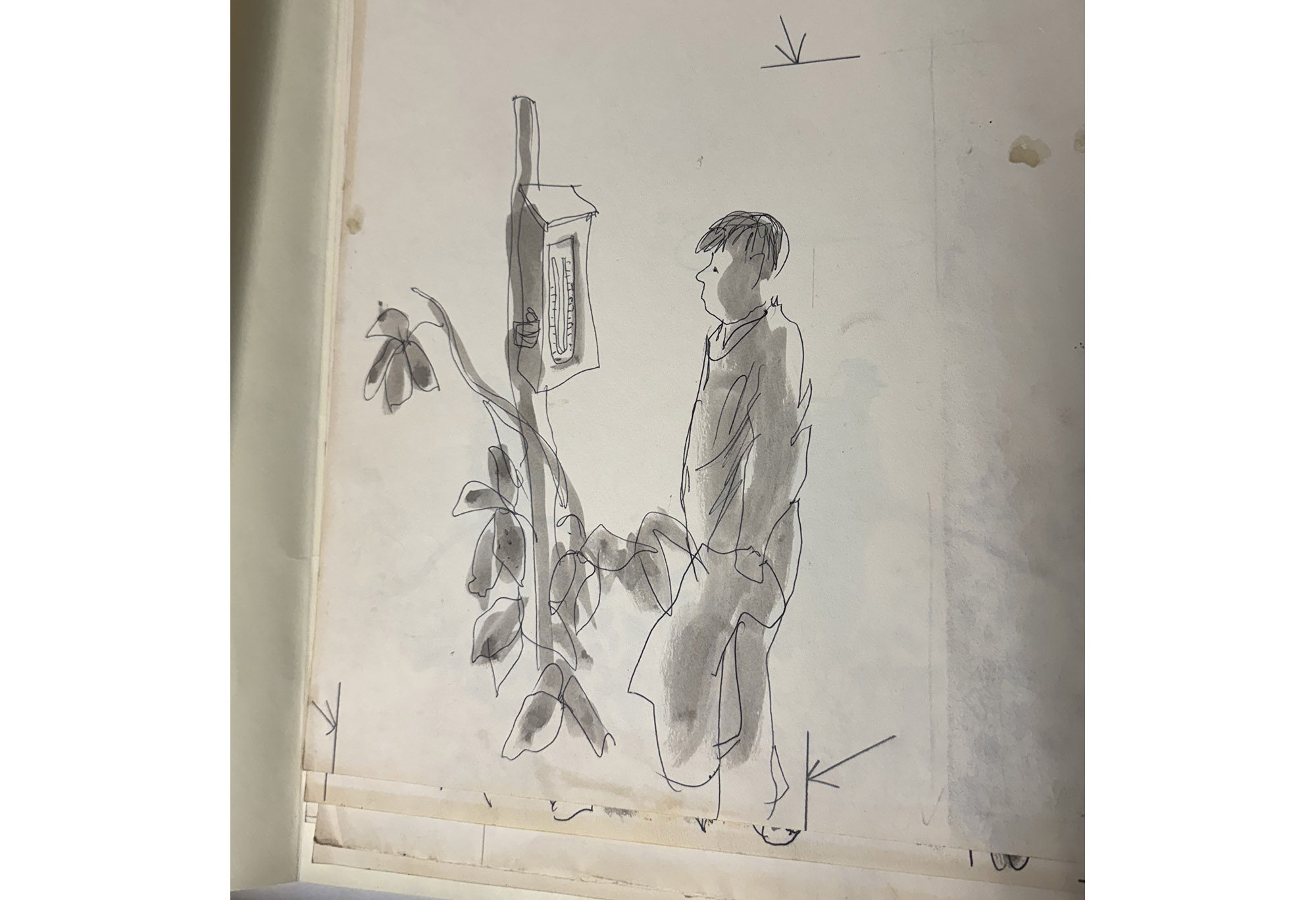 An illustration of a person looking at a sign on a post