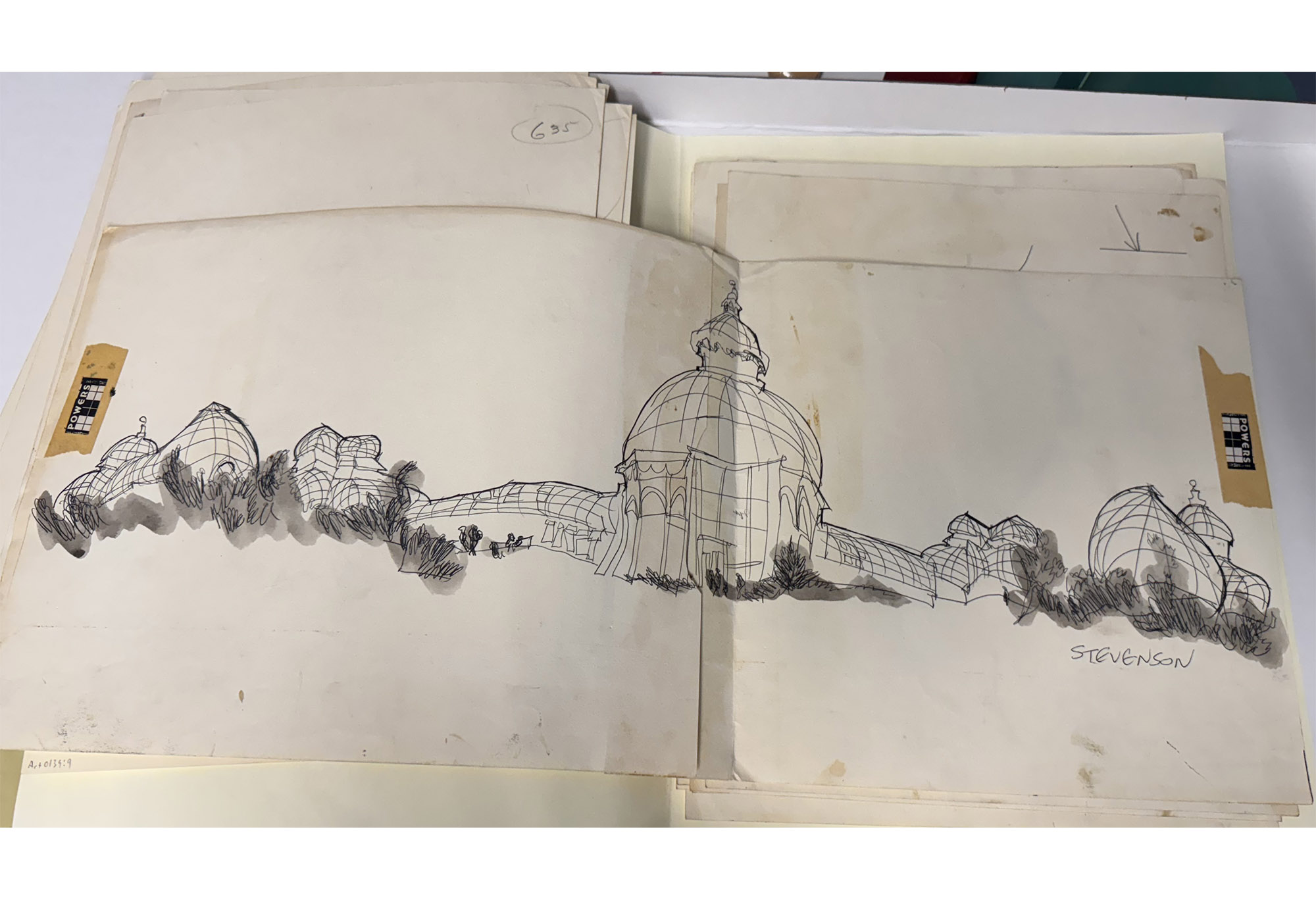 An illustration of a large conservatory with a tall dome