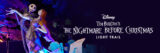 Two characters dance in the moonlight alongside words reading "Disney Tim Burton's The Nightmare Before Christmas Light Trail"
