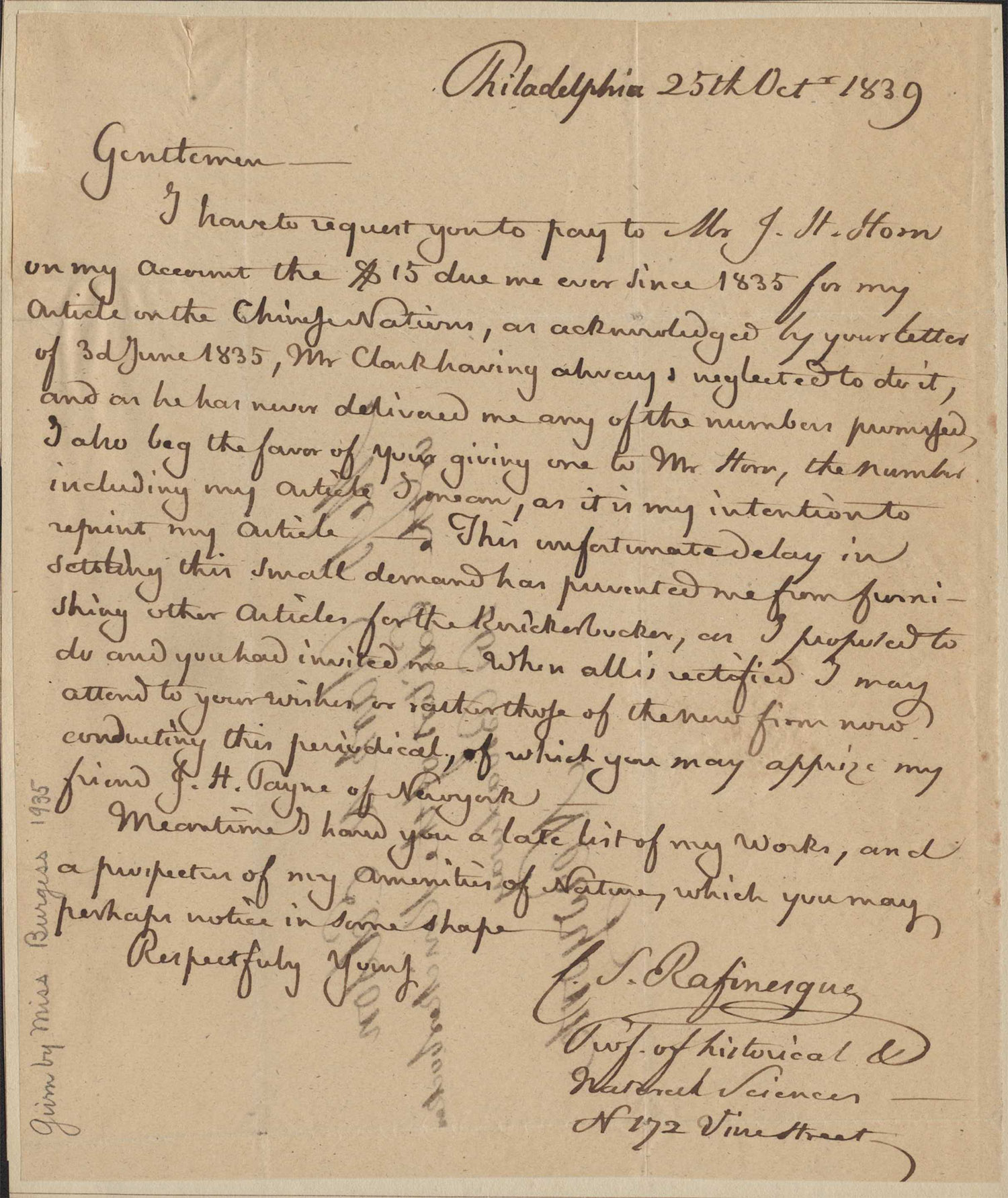 A yellowed, handwritten letter on paper