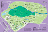 A purple and green illustrated map of a botanical garden