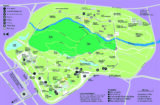 A green and purple overhead map of a garden