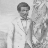 A black and white illustration of a person in a white suit, holding a flower on a vine