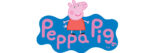 A pink, blue, and orange logo depicting a piglet in a dress above the words "Peppa Pig"