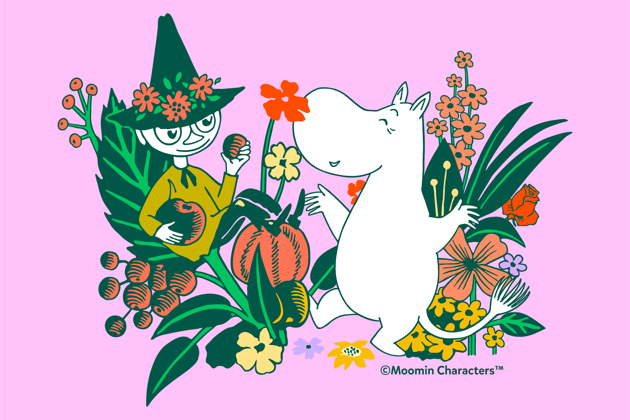 An arrangement of pink and white and green characters