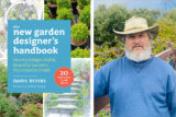 A man stands in a field with a hat on on the right side of the image and on the left is a book cover with the title 
