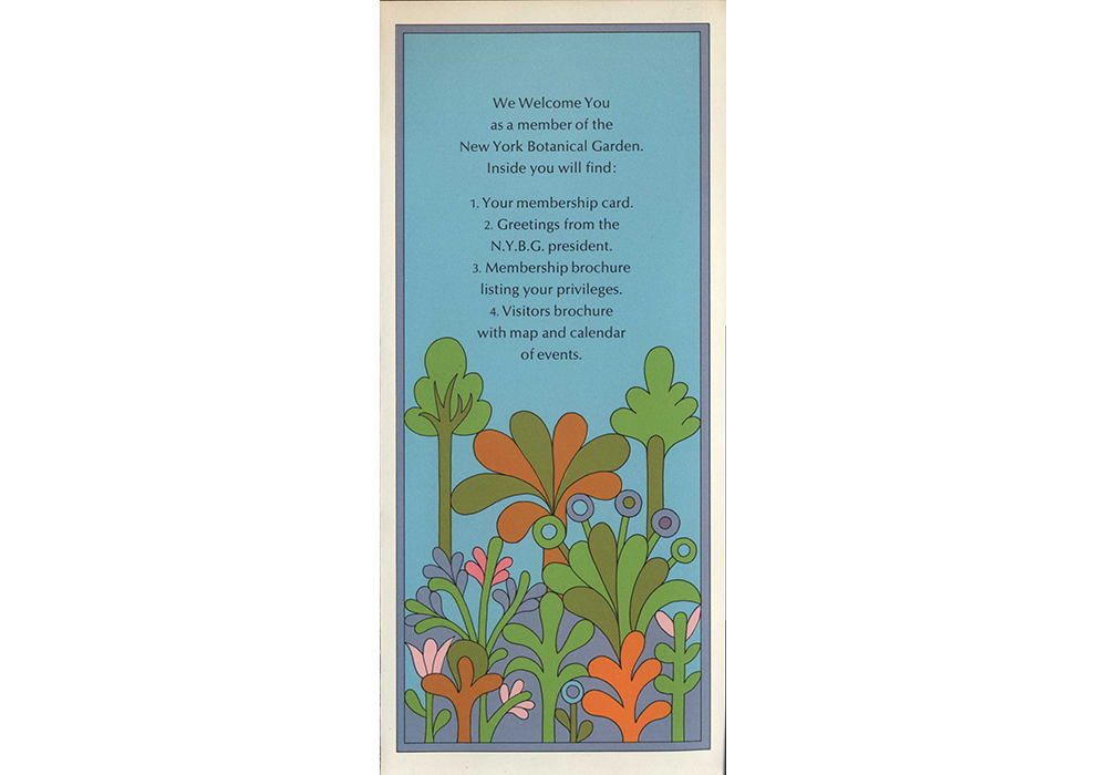 A colorful brochure featuring blue skies, green trees, and red flowers