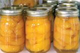 Rows of jars with peaches