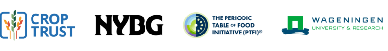Crop Trust, NYBG, Periodic Table of Food Initiative, and Wageningen University logos