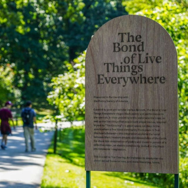 This weekend is your last chance to experience @SirJoshBennett's “The Bond of Live Things Everywhere.” Join us for a celebration featuring reflections on the installation and its works, live music, poetry readings from the winners of our young poets' competition, and an opportunity to meet the curator and other participants for a picnic under the fall trees of NYBG.
 
Don't miss this lauded presentation of verse in our beautiful 250 acres, along with a special talk between Joshua and our own @arvolyn, Manager of the Everett Children’s Adventure Garden. Bring your lunch and we'll see you there this Sunday, November 6!
 
#BondOfLiveThings #poetry #plantlove