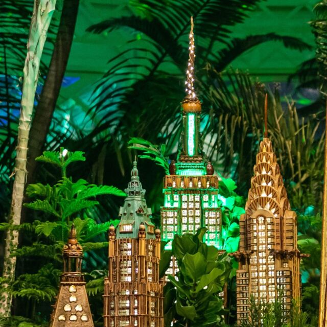 Look toward the Manhattan skyline and you'll find an unmissable fixture of our City's personality—the @empirestatebldg. And the same goes for our miniature skyline in the Haupt Conservatory! 🌇

The Holiday Train Show's landmark replica, made from seed pods, leaves, twigs, and bark, soars over the exhibition, its rooftop lit up in cheery green as trains zip around its base. Did you know that the original structure rises to 1,454 feet at the tip of its spire, and was built in ~only 410 days~? Hit the link in our bio to learn more about the exhibition and its celebration of New York history, and get your tickets for preferred dates.

#HTSNYBG #plantlove