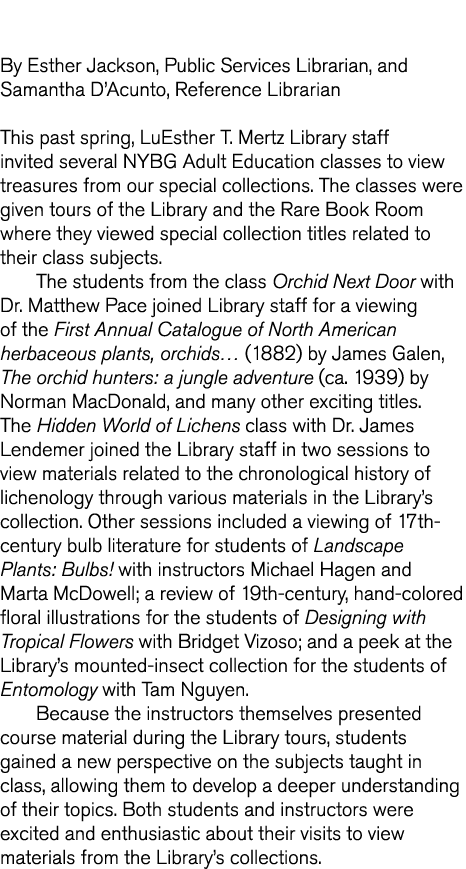  By Esther Jackson  Public Services Librarian  and Samantha D Acunto  Reference Librarian This past spring  LuEsther    