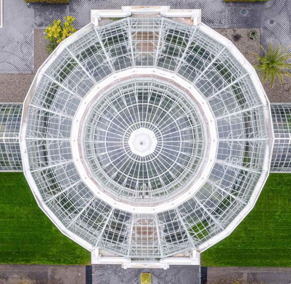 The palm dome of the Enid A  Haupt Conservatory as seen from directly above
